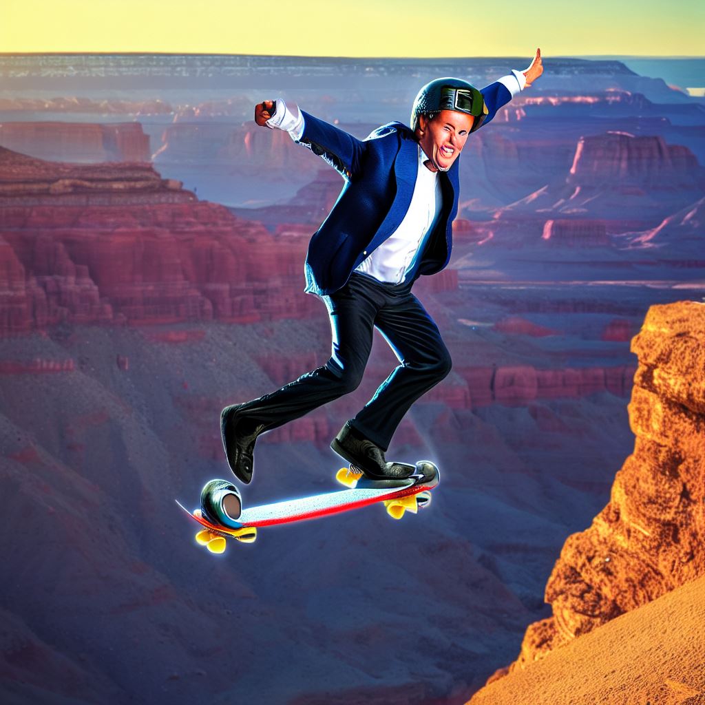 We asked Microsoft Copilot to make an image of "Paul McCartney Jumping Over The Grand Canyon On A Rocket Powered Skateboard". This is how well its AI worked its... well... magic. Is it magic? We're not sure.
